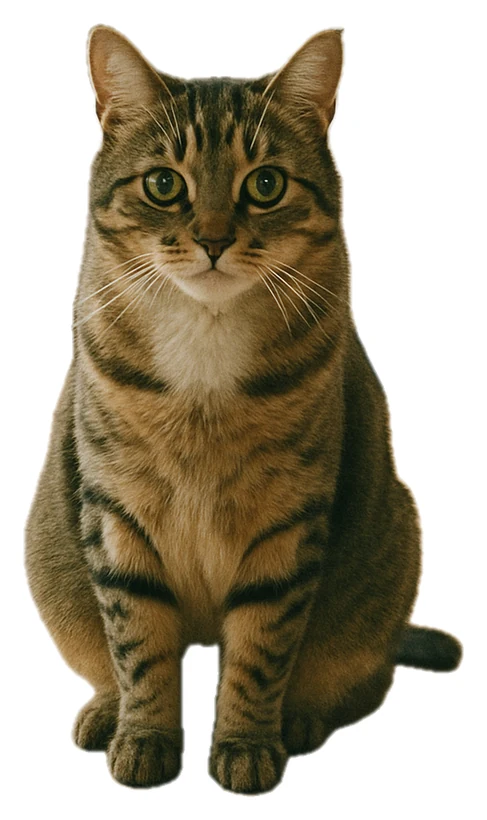 The cat as a sticker, peeling off its backing